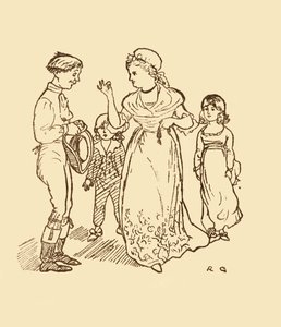 Mevrouw Gilpin betaalt de postjongen om haar man te vinden, 1878, c1918 door Randolph Caldecott
