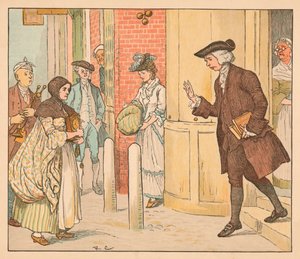 Mensen buiten een pandjeshuis, ca. 1885, 1934 door Randolph Caldecott