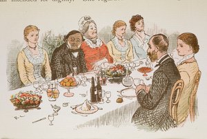 Mensen zittend aan een eettafel door Randolph Caldecott