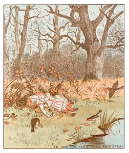 Scène uit De Kinderen in het Bos door Randolph Caldecott