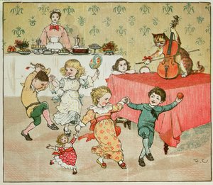 De Kat en de Viool en het Kinderfeest, illustratie uit Hey Diddle Diddle door Randolph Caldecott