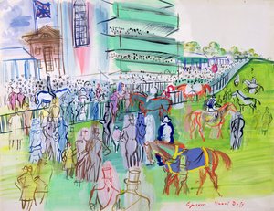 Voor de tribune van Epsom, c.1937 (aquarel  gouache op papier) door Raoul Dufy