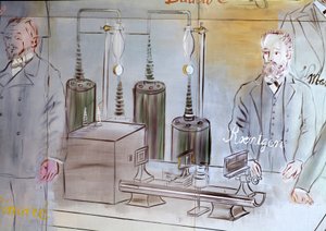 La Fee Electricite, detail: Portretten van Wilhelm Conrad Rontgen (1845-1923), Duits natuurkundige.1937 (schilderij)