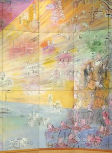 La Fee Electricite, detail van de linkerkant waarop een orkest staat afgebeeld door Raoul Dufy