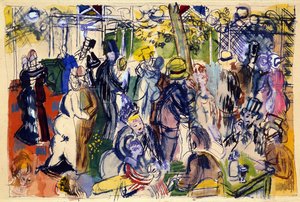 Le Moulin de la Galette (aquarel, pen  inkt) door Raoul Dufy