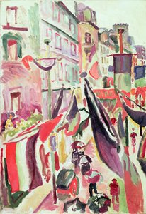 Straat versierd met vlaggen, Le Havre (olieverf op doek)