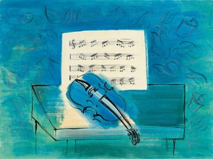 De blauwe viool, c.1946 (gouache, aquarel en inkt op papier) door Raoul Dufy