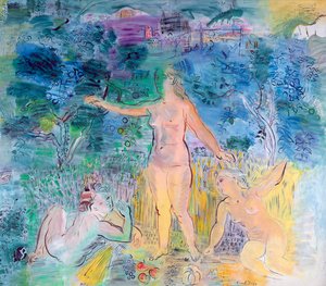 De loop van de Seine: Van Rouen tot Le Havre, linkerpaneel van een drieluik (olieverf op doek) door Raoul Dufy