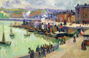 De haven (olieverf op papier) door Raoul Dufy