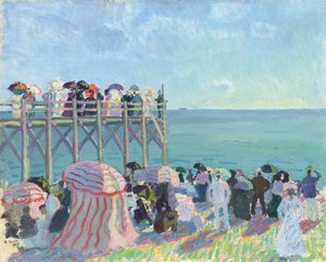 Het strand en de pier van Trouville door Raoul Dufy