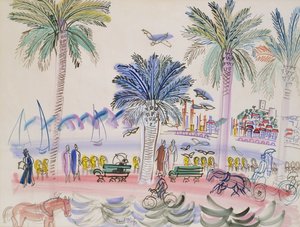 Gezicht op Le Suquet, Cannes (aquarel) door Raoul Dufy