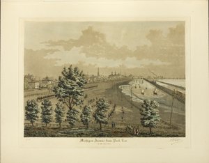 Michigan Avenue vanaf Park Row in het jaar 1865 door Raoul Varin