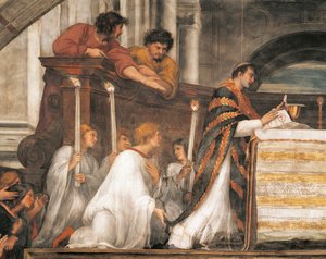 Het eucharistisch wonder, detail van De Mis in Bolsena