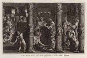 Raphael karton: De lamme man genezen door Petrus en Johannes, Handelingen, Hoofdstuk III door after Raphael
