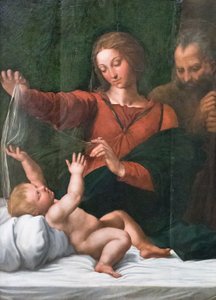 Heilige familie, ook bekend als Madonna del popolo, Madonna di Loreto of Madonna del velo door Raphael (1483 1520)