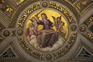 Vrouwe Justitia fresco in Stanza della Segnatura door Raffaello Sanzio Raphael