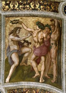 Marsyas en Apollo. Plafondfresco in Stanza della Segnatura, ca. 1510-1511 door Raphael