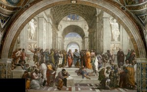 De School van Athene. Fresco in Stanza della Segnatura, ca. 1510-1511