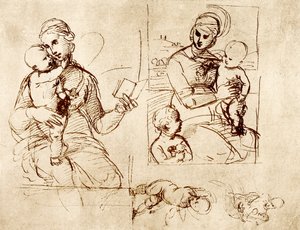 Twee Madonna-studies door Raffaello Sanzio Raphael