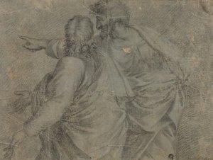 Twee mannen in gesprek en gebaren makend door Raphael