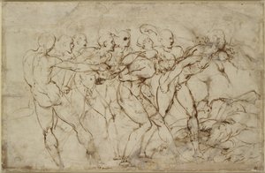 Een gevecht van naakte krijgers met gevangenen door Raffaello Sanzio Raphael