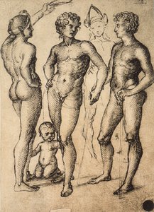 Studie van vier mannelijke figuren en een baby door Raffaello Sanzio Raphael