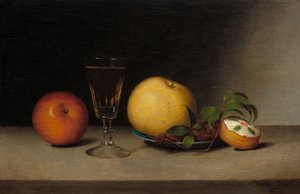 Stilleven met appels, sherry en theecake door Raphaelle Peale