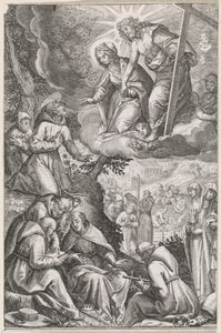 Christus en de maagd Maria verschijnen aan de Heilige Franciscus en zijn orde door Raphaël Sadeler (I)