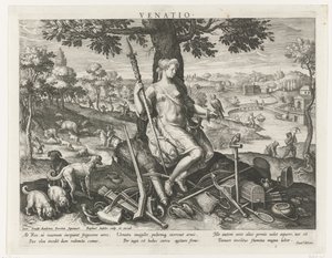 Diana als patrones van de jacht door Raphaël Sadeler (I)
