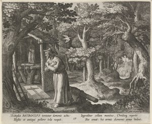 Heilige Patroclus van Néris als kluizenaar door Raphaël Sadeler (I)