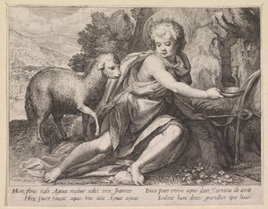 Johannes de Doper als jongeling bij een bron door Raphaël Sadeler (I)