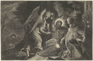Christus wordt in Getsemane getroost door een engel, de Heilige Dominicus en de Heilige Catharina van Sienna