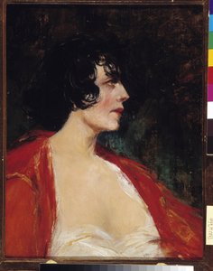 Portret van vrouw in de rode blouse