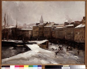 Quai du port, Marseille, onder de sneeuw door Raymond Allegre