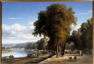 Wandeling naar Saint Cloud Park, schilderij door Raymond Esbrat (1809-1856), 1850