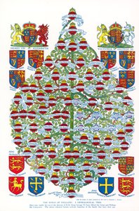 De koningen van Engeland, een genealogische boom (kleurenlitho) door Reginald & Horace (1884 1954) Knowles