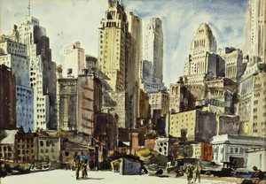 Uitzicht vanaf Coenties Slip door Reginald Marsh