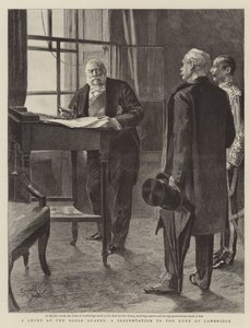 Een dijk bij de Horse Guards, een presentatie aan de hertog van Cambridge (gravure) door Reginald Thomas Cleaver