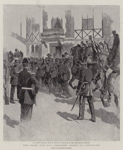 De Grand Prix-dag, President Loubet in Longchamps (litho)
