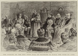 De opening van het nieuwe stadhuis in Richmond door Z.K.H. de hertog van York (litho) door Reginald Thomas Cleaver