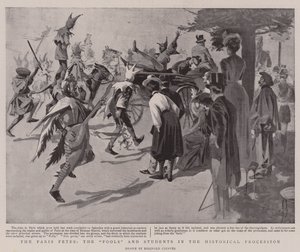 De Parijse Feesten, de "Dwazen" en studenten in de Historische Processie (litho) door Reginald Thomas Cleaver