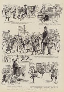 Het nieuwste in stakingen, de opstand van het stoepballet (gravure)