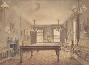 Interieur van de biljartkamer in Lupton House, Devonshire, ontworpen door George door Reid Turner