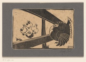 Kalkoen en eenden bij hek door Reijer Stolk (signed by artist)