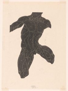 Anatomische studie van de nek-, buik- en bovenbeenspieren van een man in silhouet