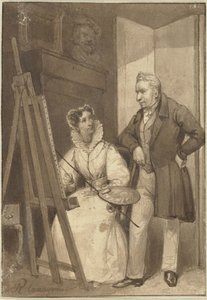 Portret van Wilhelmina Frederica Sophia van Pruisen, prinses van Oranje-Nassau, met haar man koning Willem I door Reinier Craeyvanger