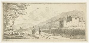 Landschap met een man op een ezel