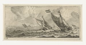 Veerboten op een ruwe zee door Reinier Nooms