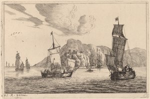 Havengezicht met Bergachtig Achtergrond door Reinier Nooms, called Zeeman