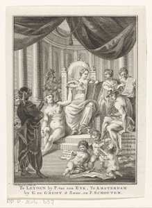 Allegorische voorstelling met Geschiedenis, Waarheid, Oudheidkennis en Voorzichtigheid